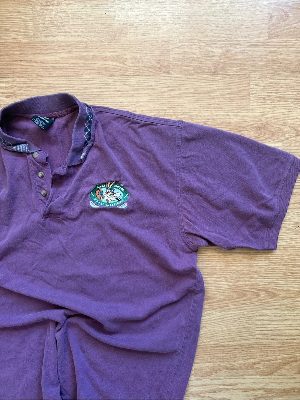 Vintage 90s Looney Tunes Go For The Green Golf Polo Shirt Purple Size L